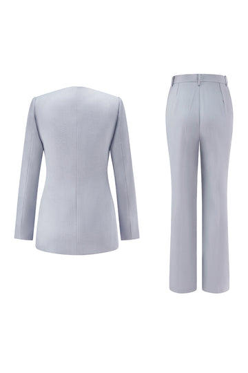Grey Blue Long Sleeve 2 Piece Women Prom Suit
